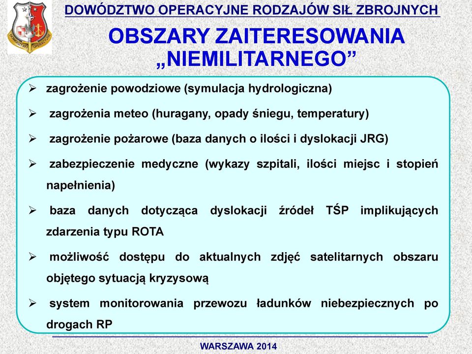 dotycząca dyslokacji źródeł TŚP implikujących zdarzenia typu ROTA możliwość dostępu do aktualnych zdjęć satelitarnych obszaru