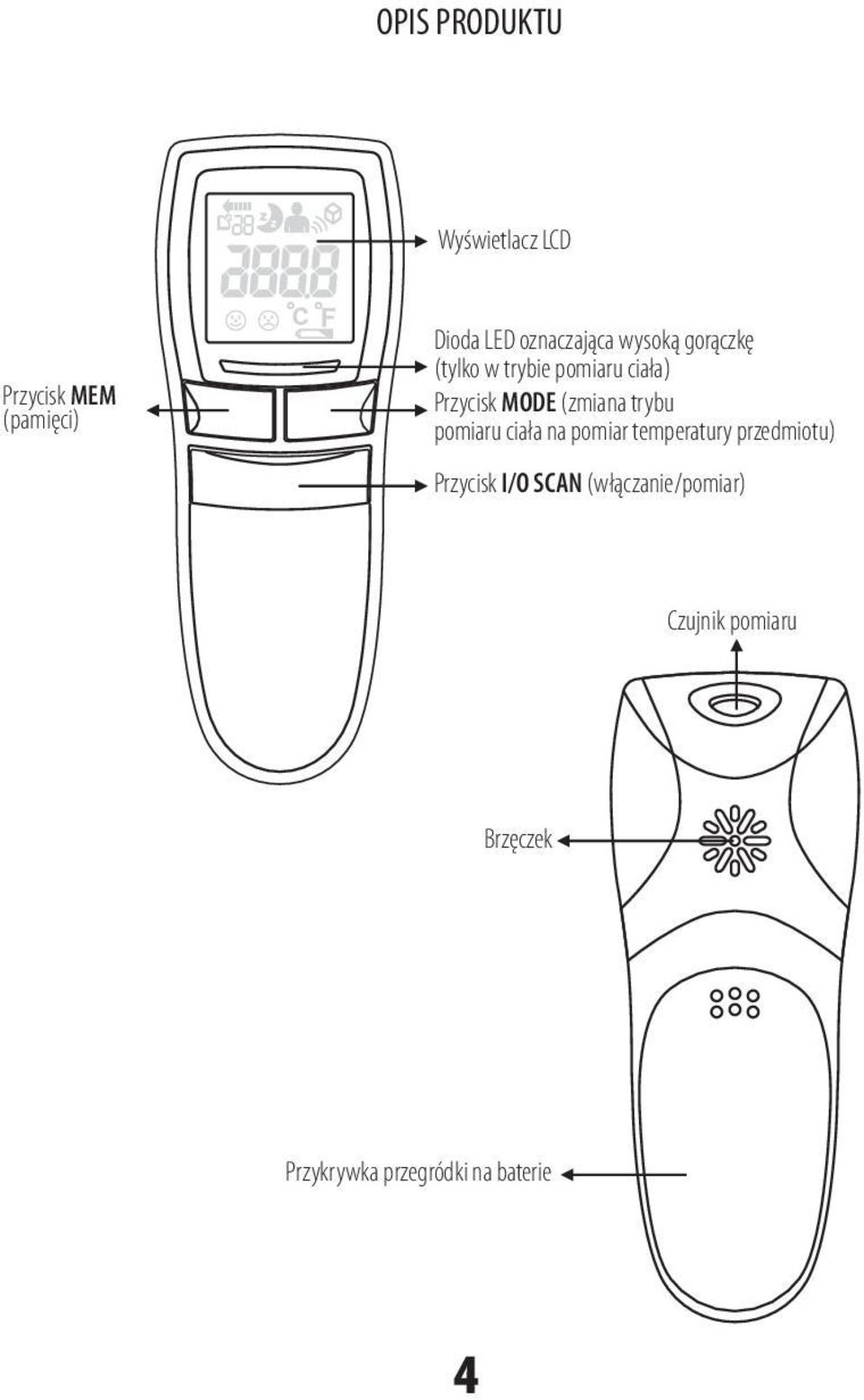 (zmiana trybu pomiaru ciała na pomiar temperatury przedmiotu) Przycisk