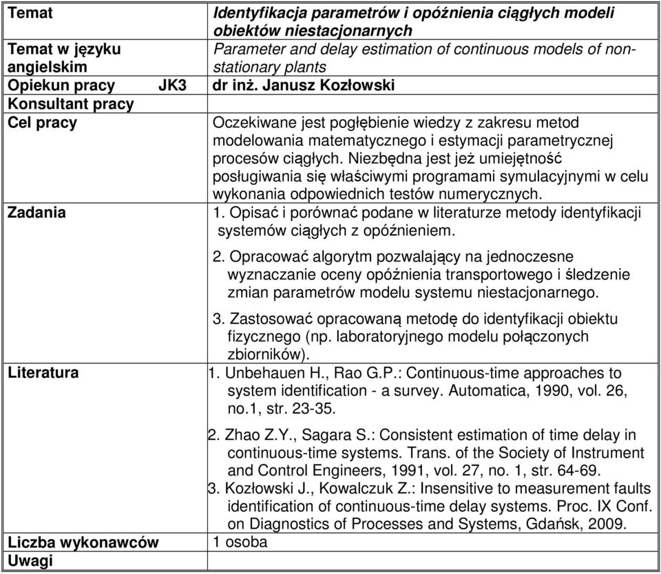 Niezbędna jest jeż umiejętność posługiwania się właściwymi programami symulacyjnymi w celu wykonania odpowiednich testów numerycznych. Zadania 1.