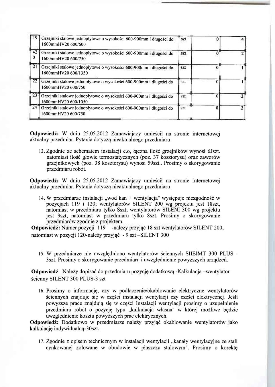 o wysokości 600-900mm i długości do 1600mmHV20 600/1050 24 Grzejniki stalowe jednopłytowe o wysokości 600-900mm i długości do 1600mmHV20 600/750 szt 0 4 szt 0 2 szt 0 1 szt 0 1 szt 0 2 szt 0 2