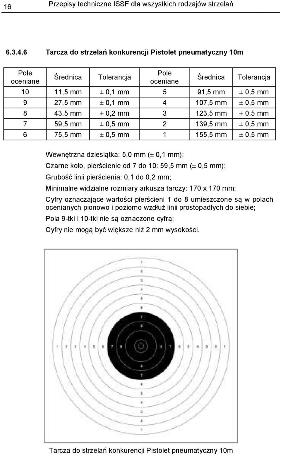 0,5 mm 8 43,5 mm ± 0,2 mm 3 123,5 mm ± 0,5 mm 7 59,5 mm ± 0,5 mm 2 139,5 mm ± 0,5 mm 6 75,5 mm ± 0,5 mm 1 155,5 mm ± 0,5 mm Wewnętrzna dziesiątka: 5,0 mm (± 0,1 mm); Czarne koło, pierścienie od 7 do