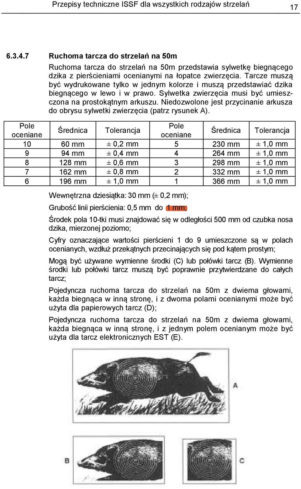 Tarcze muszą być wydrukowane tylko w jednym kolorze i muszą przedstawiać dzika biegnącego w lewo i w prawo. Sylwetka zwierzęcia musi być umieszczona na prostokątnym arkuszu.