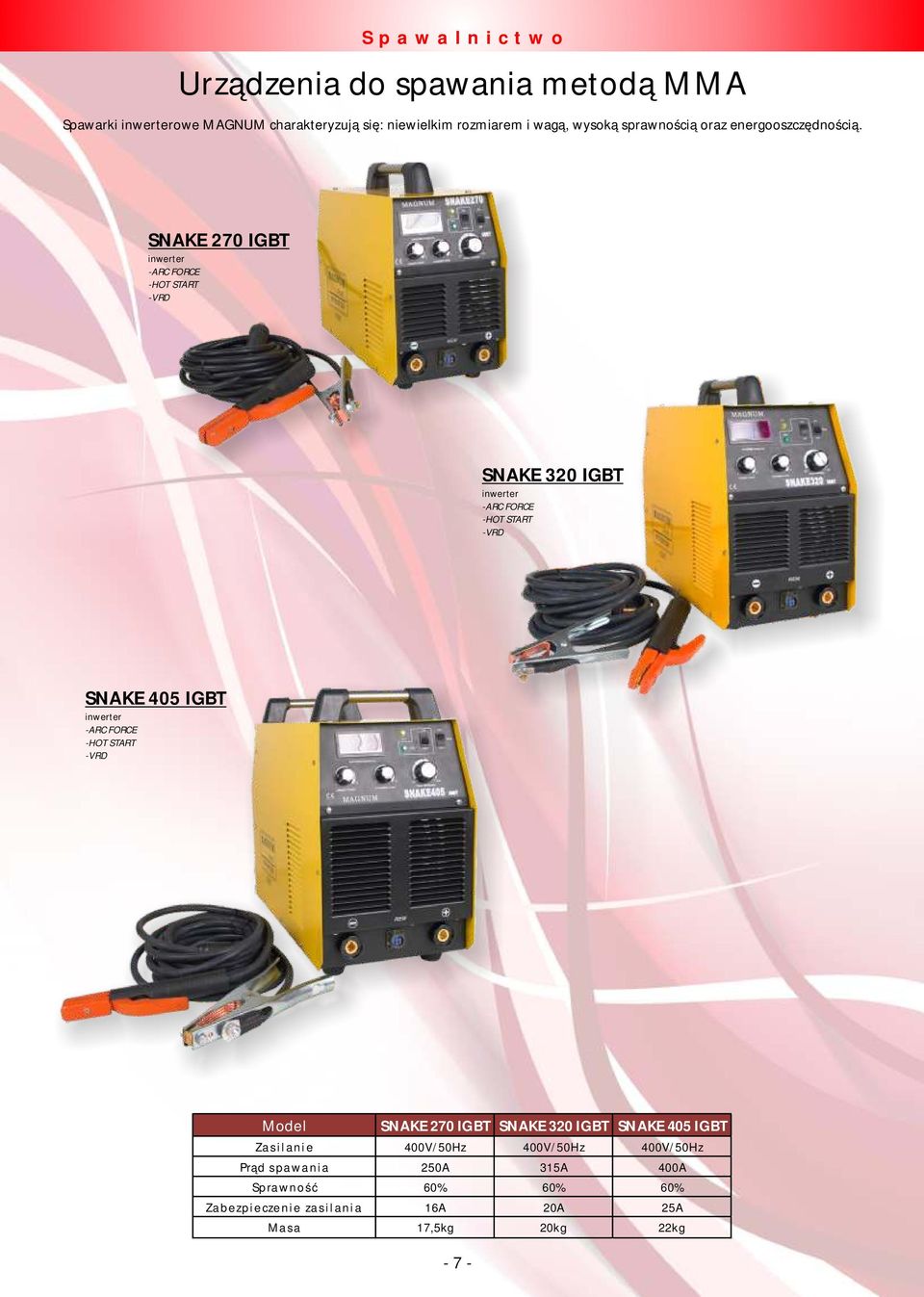 SNAKE 270 IGBT -ARC FORCE -HOT START -VRD SNAKE 320 IGBT -ARC FORCE -HOT START -VRD SNAKE 405 IGBT -ARC FORCE -HOT START