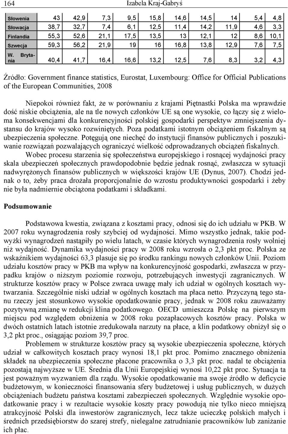 Brytania 40,4 41,7 16,4 16,6 13,2 12,5 7,6 8,3 3,2 4,3 Źródło: Government finance statistics, Eurostat, Luxembourg: Office for Official Publications of the European Communities, 2008 Niepokoi również