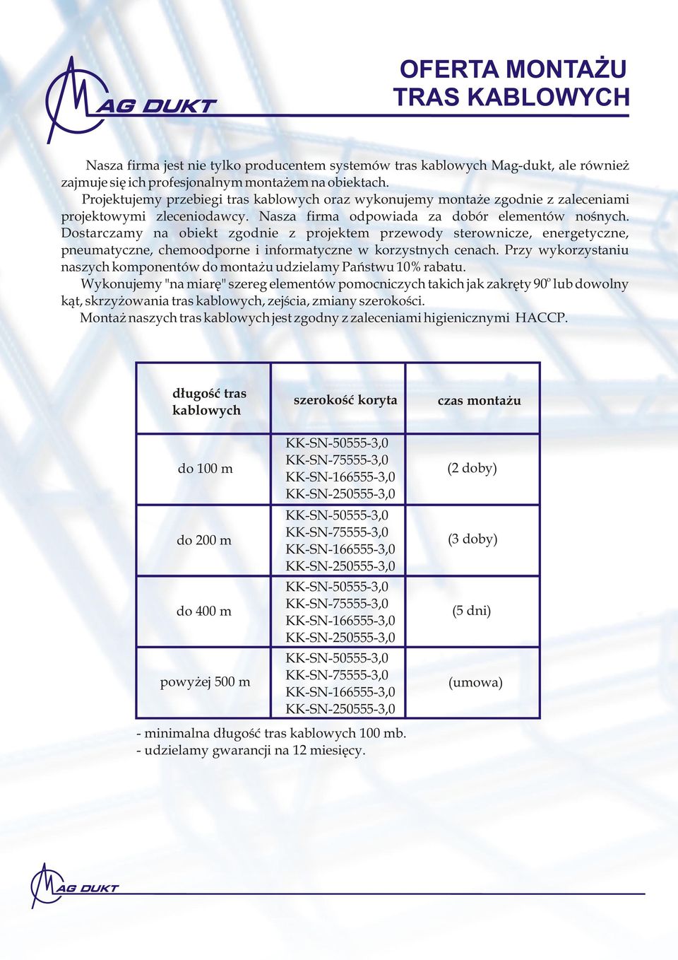 Dostarczamy na obiekt zgodnie z projektem przewody sterownicze, energetyczne, pneumatyczne, chemoodporne i informatyczne w korzystnych cenach.