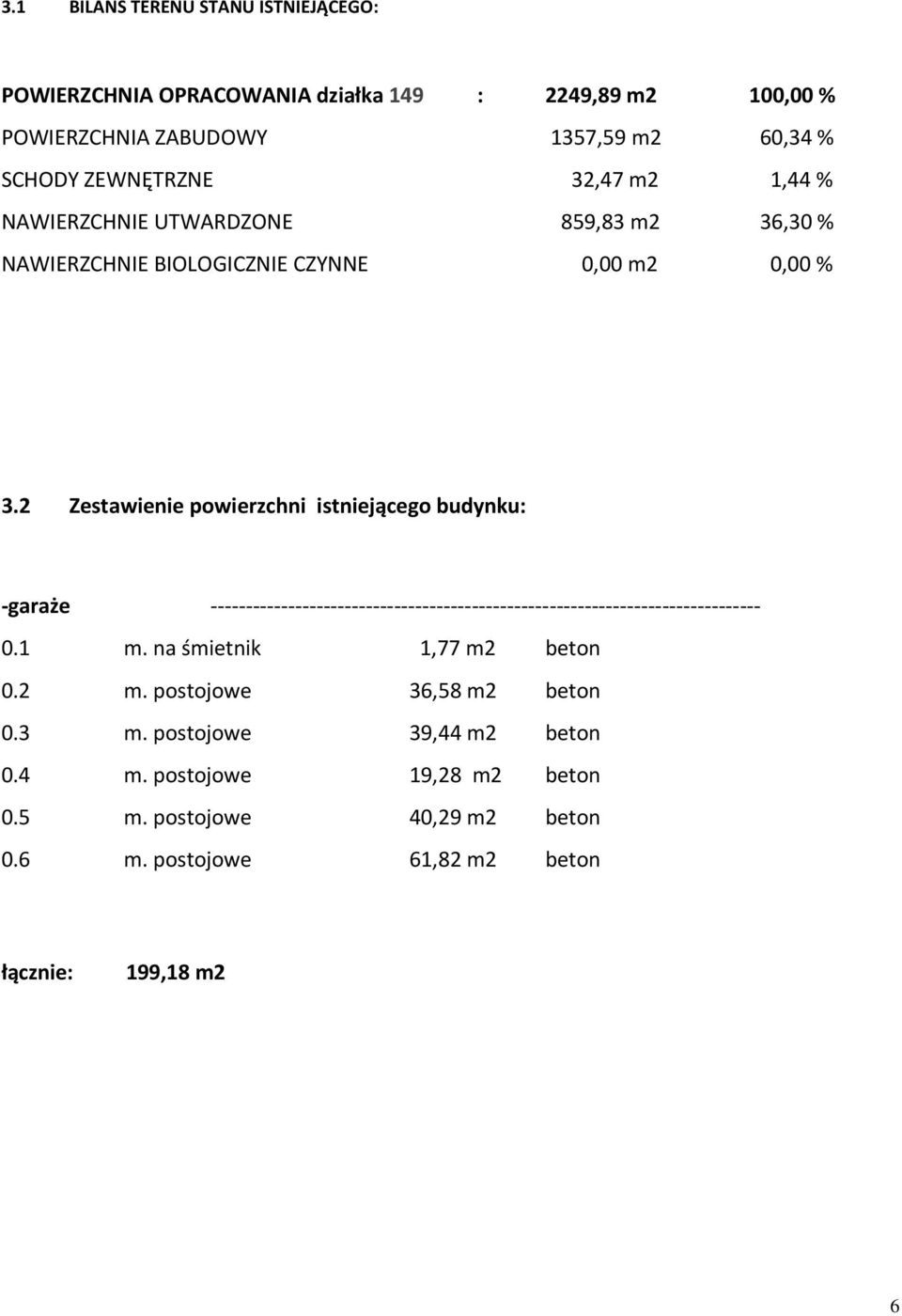 2 Zestawienie powierzchni istniejącego budynku: -garaże ------------------------------------------------------------------------------ 0.1 m.