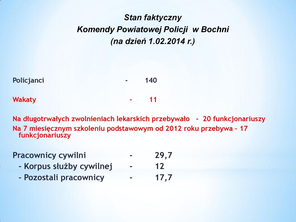 20 funkcjonariuszy Na 7 miesięcznym szkoleniu podstawowym od 2012 roku przebywa 17