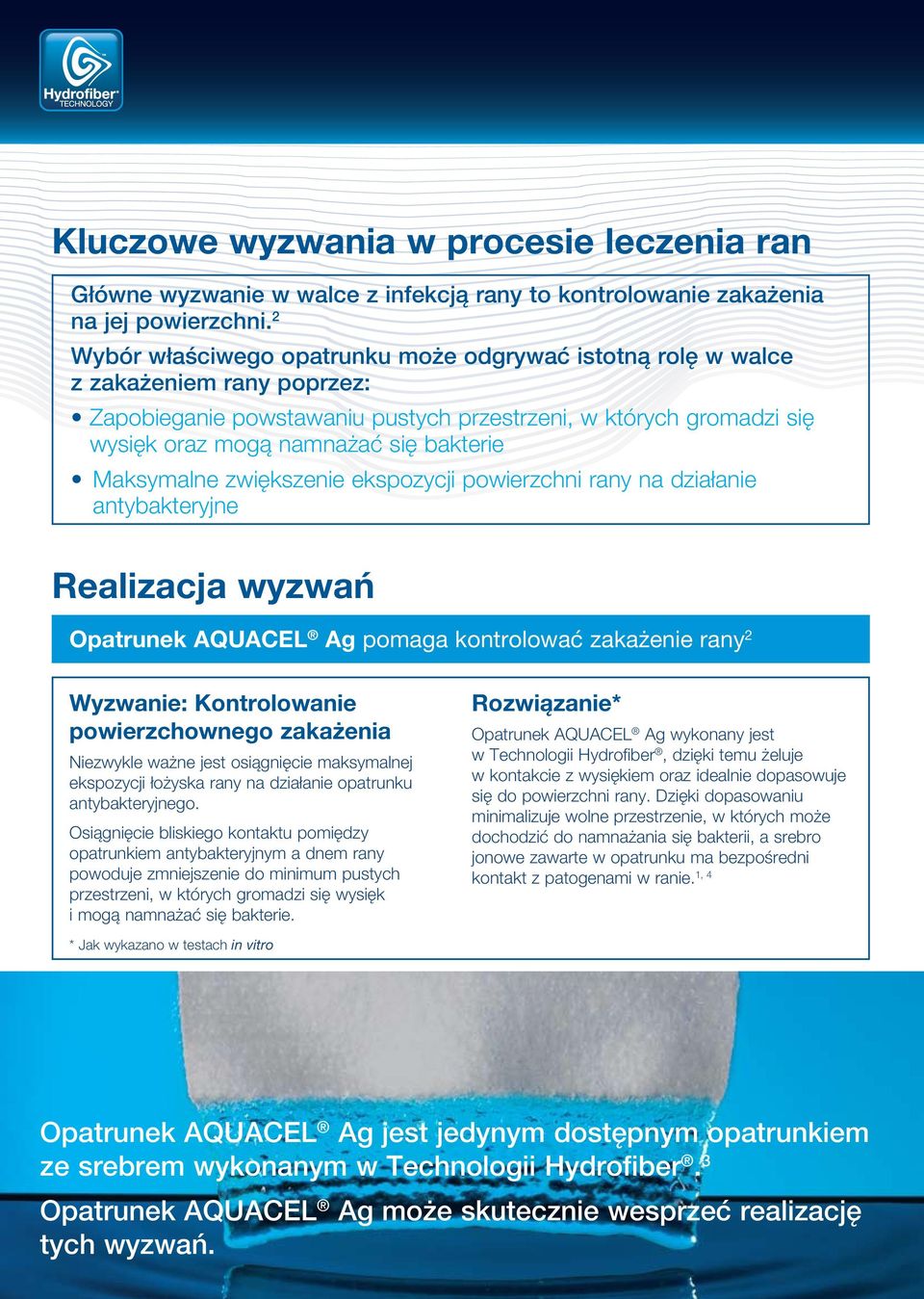 Maksymalne zwiększenie ekspozycji powierzchni rany na działanie antybakteryjne Realizacja wyzwań Opatrunek AQUACEL Ag pomaga kontrolować zakażenie rany 2 Wyzwanie: Kontrolowanie powierzchownego