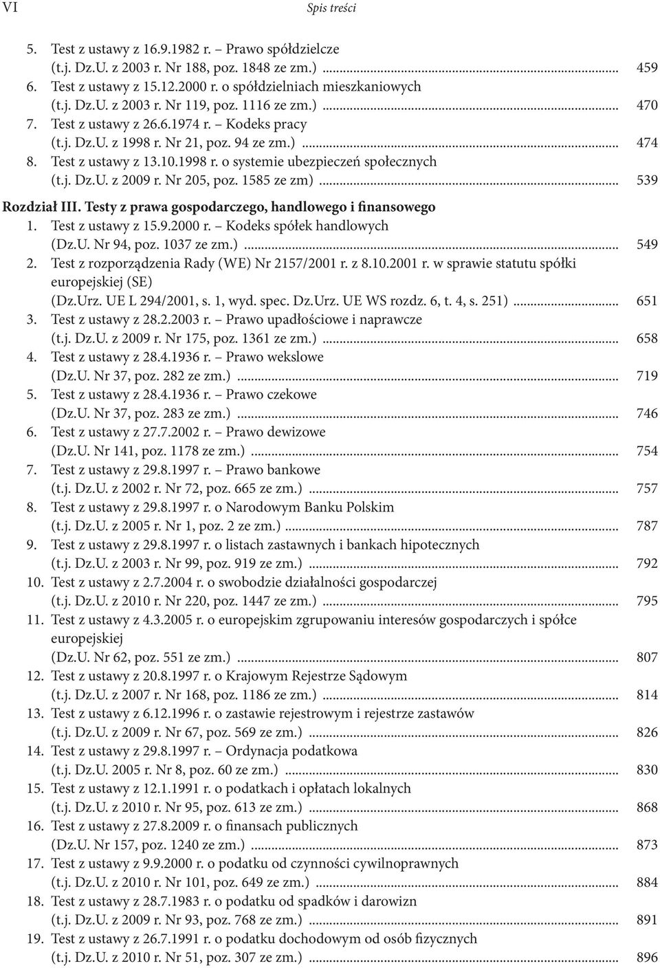 Nr 205, poz. 1585 ze zm)... 539 Rozdział III. Testy z prawa gospodarczego, handlowego i finansowego 1. Test z ustawy z 15.9.2000 r. Kodeks spółek handlowych (Dz.U. Nr 94, poz. 1037 ze zm.)... 549 2.