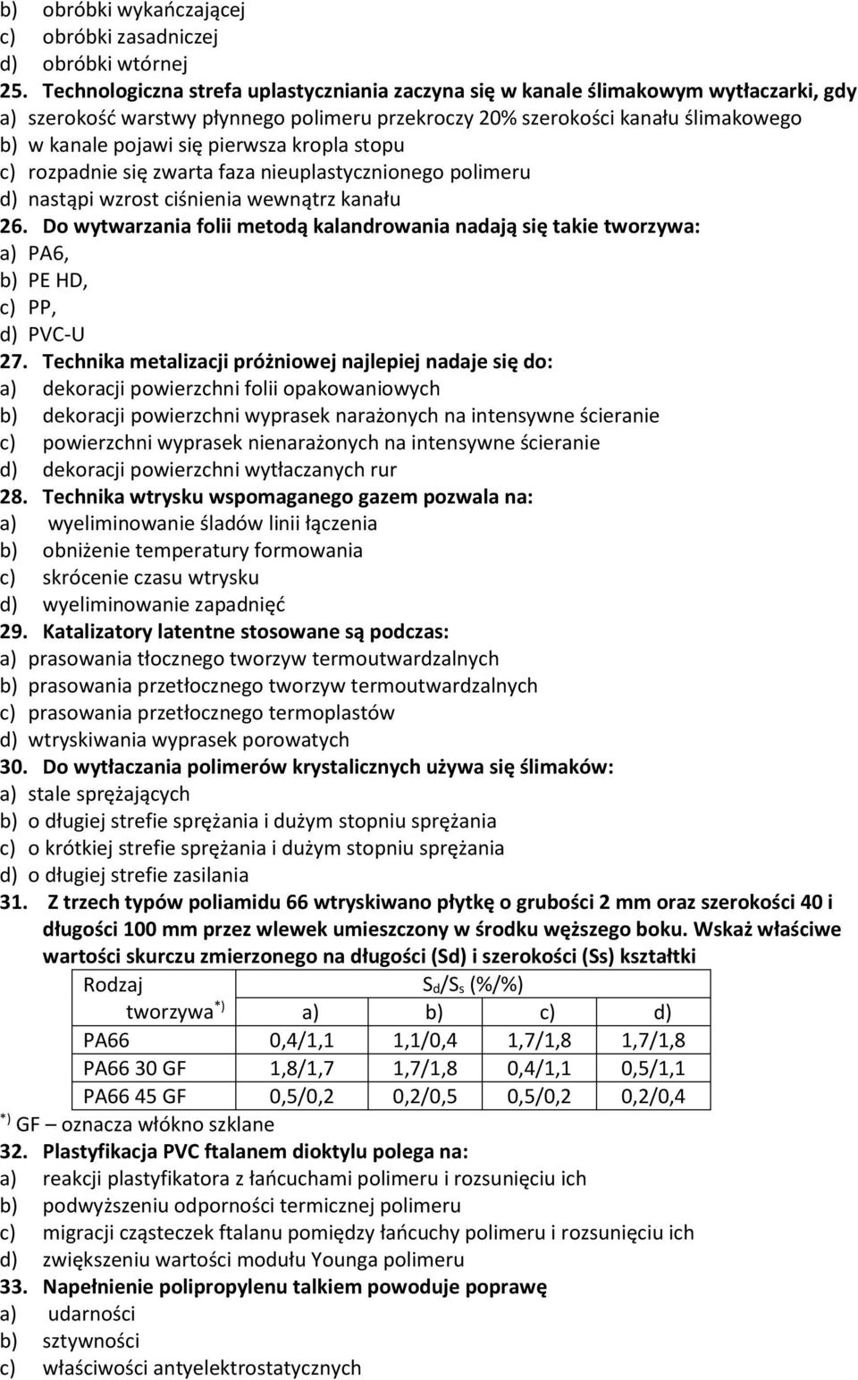 stopu c) rozpadnie się zwarta faza nieuplastycznionego polimeru d) nastąpi wzrost ciśnienia wewnątrz anału 26.