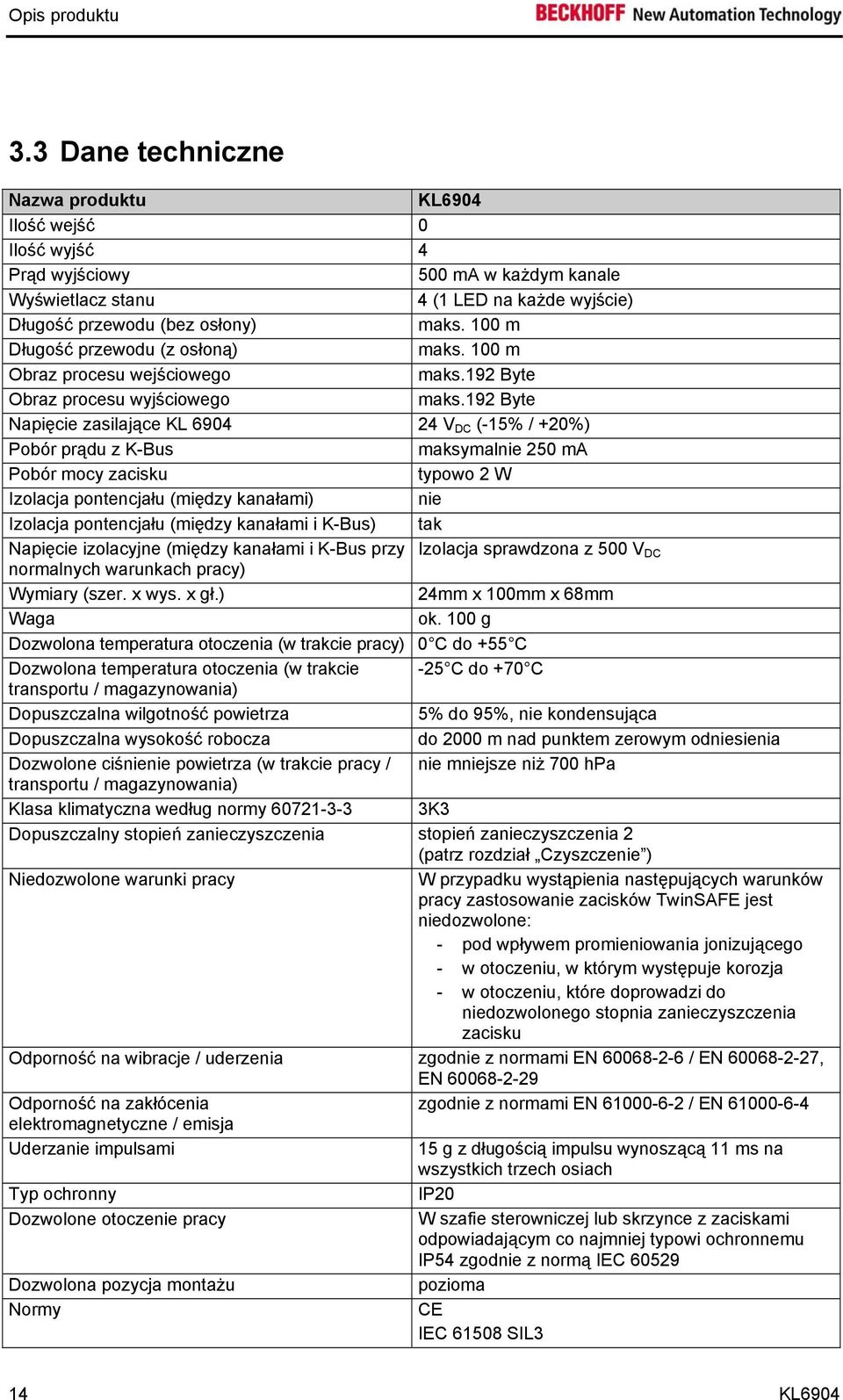 100 m Długość przewodu (z osłoną) maks. 100 m Obraz procesu wejściowego maks.192 Byte Obraz procesu wyjściowego maks.