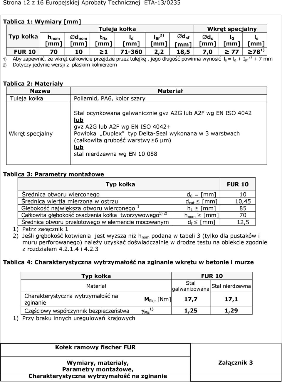 Nazwa Tuleja kołka Poliamid, PA6, kolor szary Materiał Wkręt specjalny Stal ocynkowana galwanicznie gvz A2G lub A2F wg EN ISO 4042 lub gvz A2G lub A2F wg EN ISO 4042+ Powłoka Duplex typ Delta-Seal