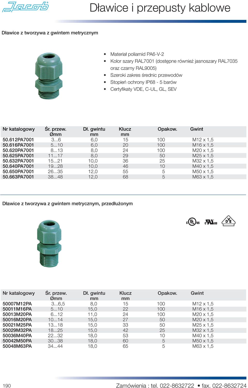 ..13 8,0 24 100 M20 x 1,5 50.625PA7001 11...17 8,0 29 50 M25 x 1,5 50.632PA7001 15...21 10,0 36 25 M32 x 1,5 50.640PA7001 19...28 10,0 46 10 M40 x 1,5 50.650PA7001 26...35 12,0 55 5 M50 x 1,5 50.