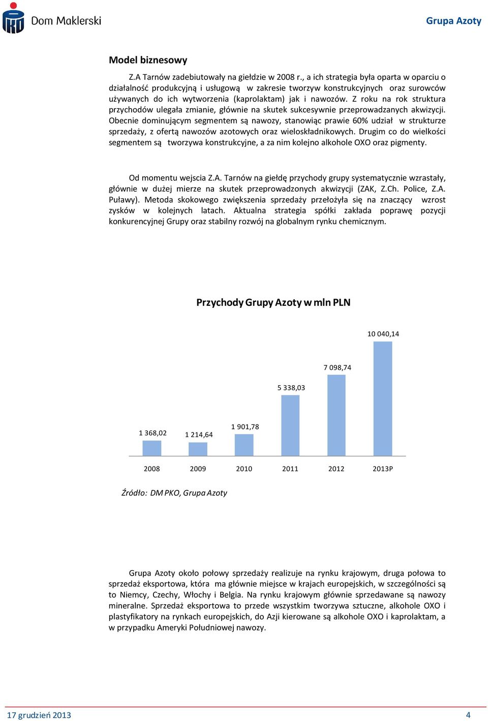 Z roku na rok struktura przychodów ulegała zmianie, głównie na skutek sukcesywnie przeprowadzanych akwizycji.