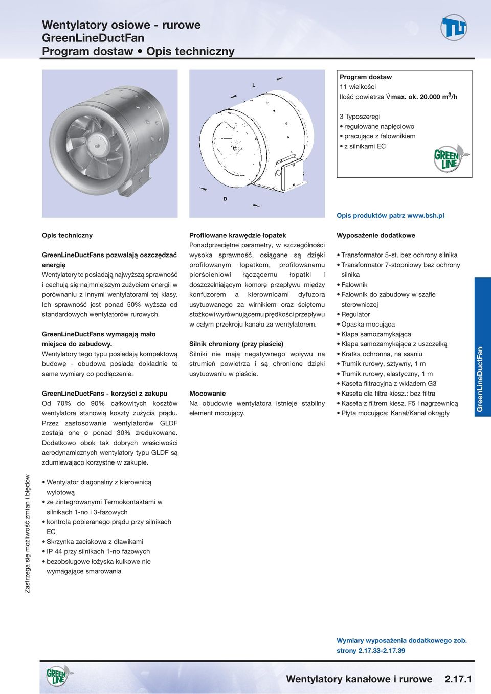 pl Opis techniczny GreenLineDuctFans pozwalają oszczędzać energię Wentylatory te posiadają najwyższą sprawność i cechują się najmniejszym zużyciem energii w porównaniu z innymi wentylatorami tej