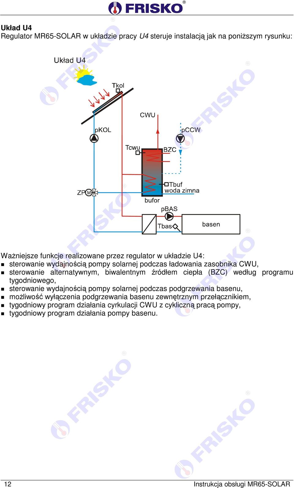 programu tygodniowego, sterowanie wydajnością pompy solarnej podczas podgrzewania basenu, możliwość wyłączenia podgrzewania basenu zewnętrznym