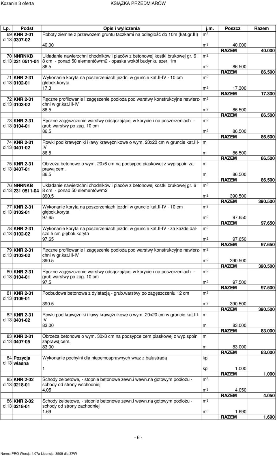 13 0102-01 78 KNR 2-31 d.13 0102-02 79 KNR 2-31 d.13 0103-02 80 KNR 2-31 d.13 0104-01 81 KNR 2-31 d.13 0109-01 82 KNR 2-31 d.13 0401-02 83 KNR 2-31 d.13 0407-05 84 Pozycja d.13 własna 85 KNR 2-02 d.