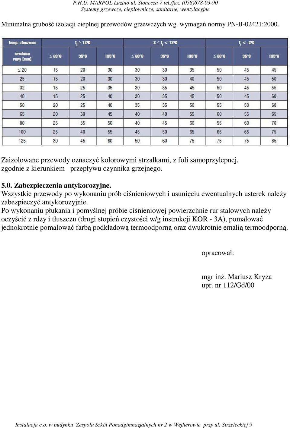 Wszystkie przewody po wykonaniu prób ciśnieniowych i usunięciu ewentualnych usterek naleŝy zabezpieczyć antykorozyjnie.