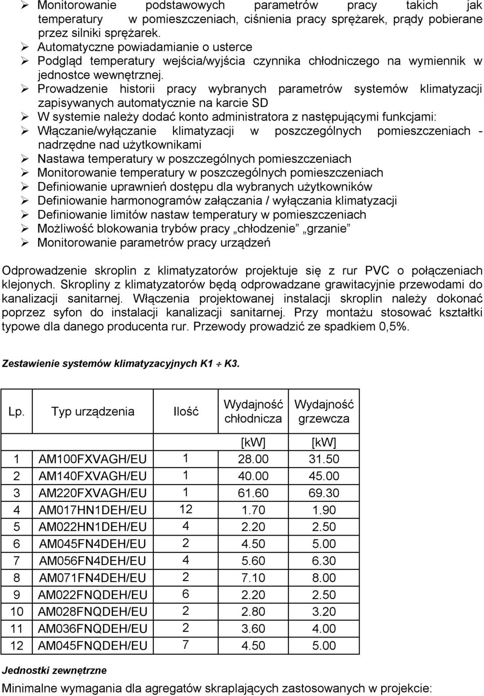 Prowadzenie historii pracy wybranych parametrów systemów klimatyzacji zapisywanych automatycznie na karcie SD W systemie należy dodać konto administratora z następującymi funkcjami: