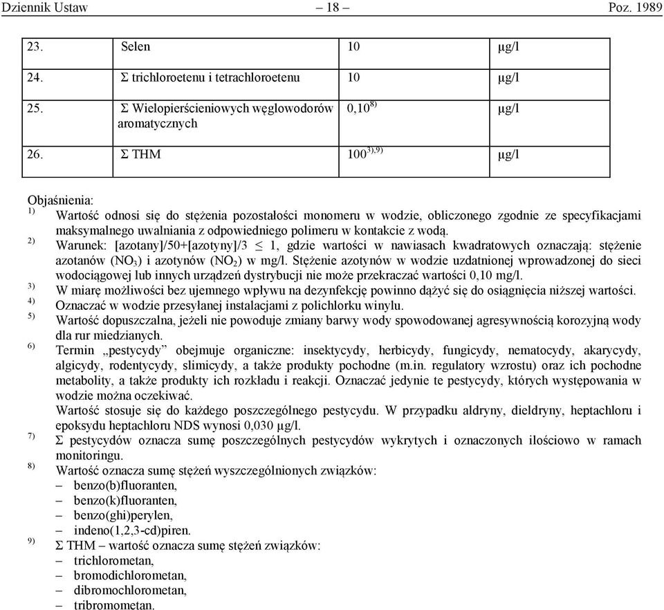 z wodą. 2) Warunek: [azotany]/50+[azotyny]/3 1, gdzie wartości w nawiasach kwadratowych oznaczają: stężenie azotanów (NO 3 ) i azotynów (NO 2 ) w mg/l.