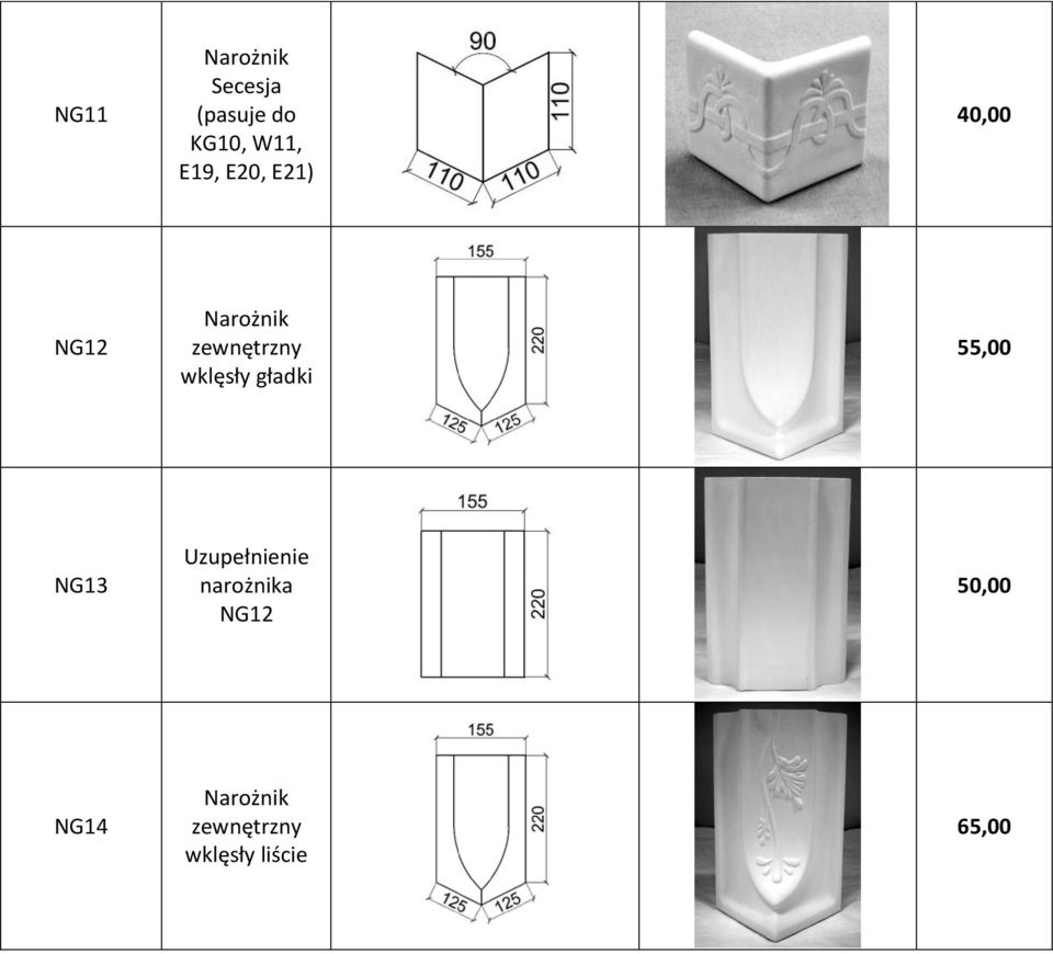 gładki 55,00 NG13 Uzupełnienie narożnika NG12