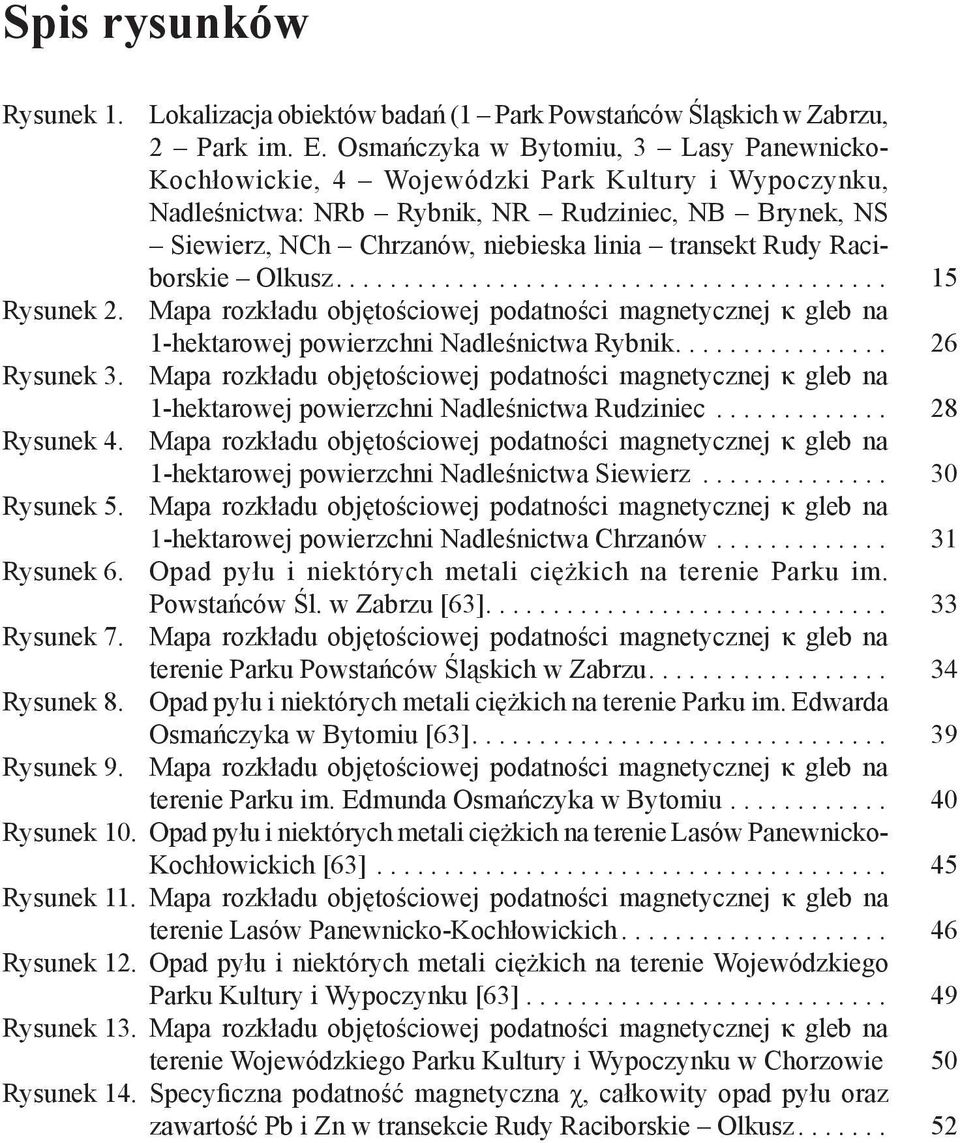 Rudy Raciborskie Olkusz......................................... Rysunek 2. Mapa rozkładu objętościowej podatności magnetycznej κ gleb na 1-hektarowej powierzchni Nadleśnictwa Rybnik............... Rysunek 3.