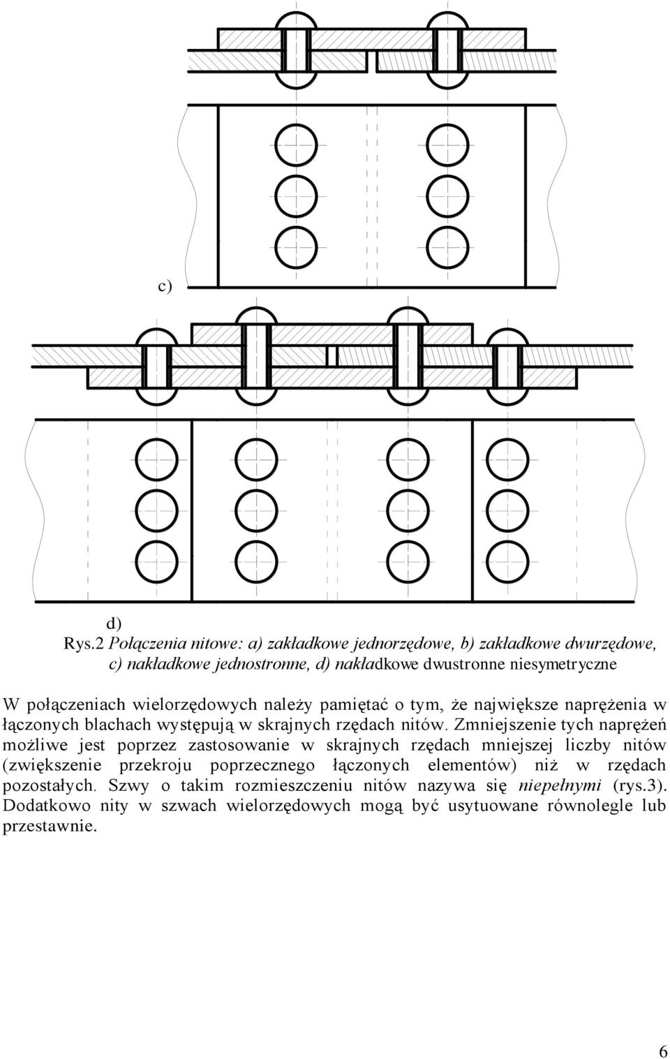 wielorzędowych należy pamiętać o tym, że największe naprężenia w łączonych blachach występują w skrajnych rzędach nitów.