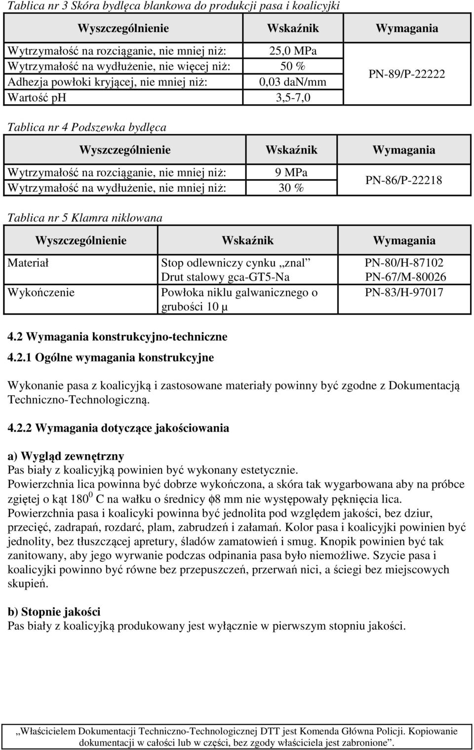 niż: 9 MPa Wytrzymałość na wydłużenie, nie mniej niż: 30 % PN-86/P-22218 Tablica nr 5 Klamra niklowana Wyszczególnienie Wskaźnik Wymagania Materiał Wykończenie Stop odlewniczy cynku znal Drut stalowy