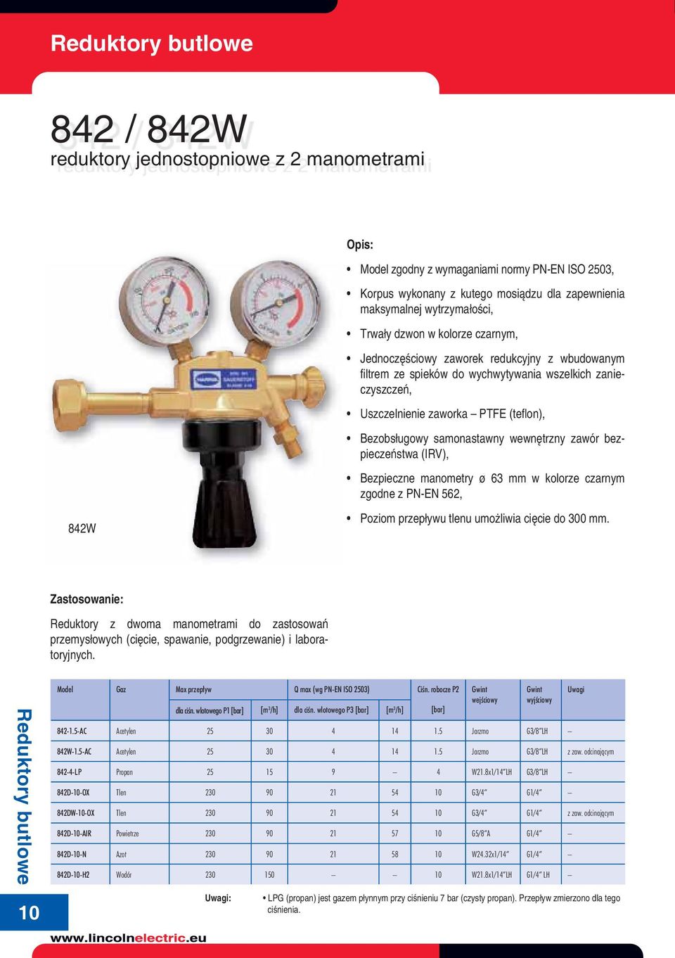 samonastawny wewnętrzny zawór bezpieczeństwa (IRV), Bezpieczne manometry ø 63 mm w kolorze czarnym zgodne z PN-EN 562, 842W Poziom przepływu tlenu umożliwia cięcie do 300 mm.