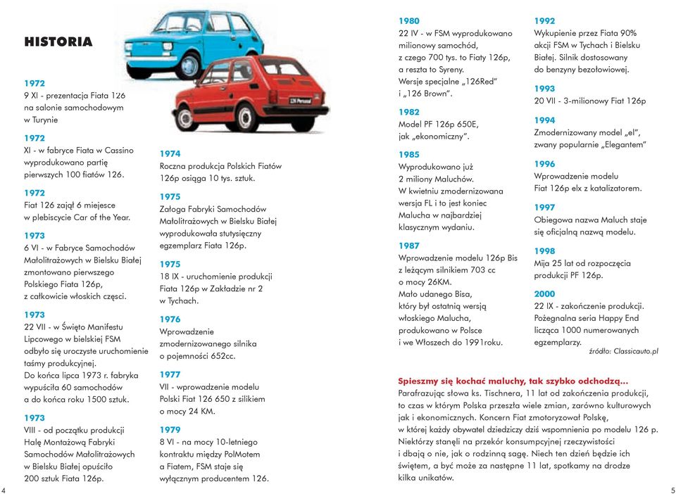 1973 6 VI - w Fabryce Samochodów Małolitrażowych w Bielsku Białej zmontowano pierwszego Polskiego Fiata 126p, z całkowicie włoskich częsci.