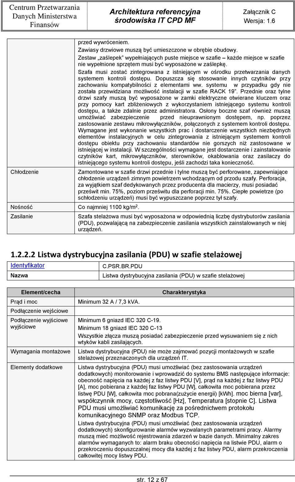 Szafa musi zostać zintegrowana z istniejącym w ośrodku przetwarzania danych systemem kontroli dostępu. Dopuszcza się stosowanie innych czytników przy zachowaniu kompatybilności z elementami ww.