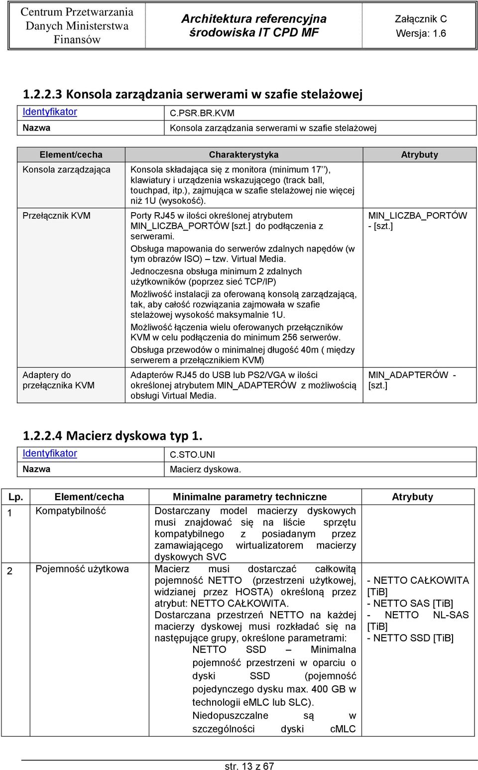 (track ball, touchpad, itp.), zajmująca w szafie stelażowej nie więcej niż 1U (wysokość). Przełącznik KVM Adaptery do przełącznika KVM Porty RJ45 w ilości określonej atrybutem MIN_LICZBA_PORTÓW [szt.