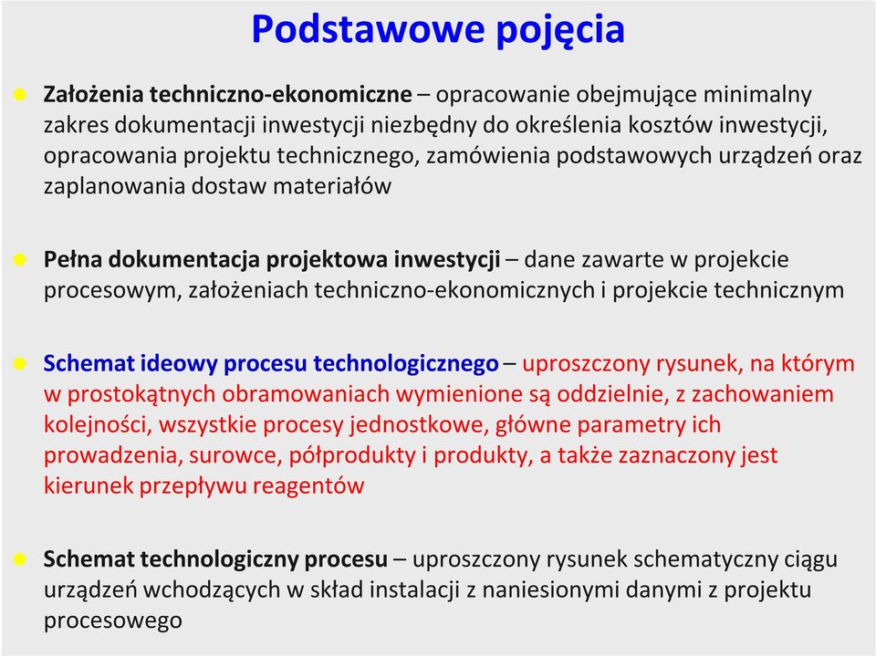 technicznym Schemat ideowy procesu technologicznego uproszczony rysunek, na którym w prostokątnych obramowaniach wymienione są oddzielnie, z zachowaniem kolejności, wszystkie procesy jednostkowe,