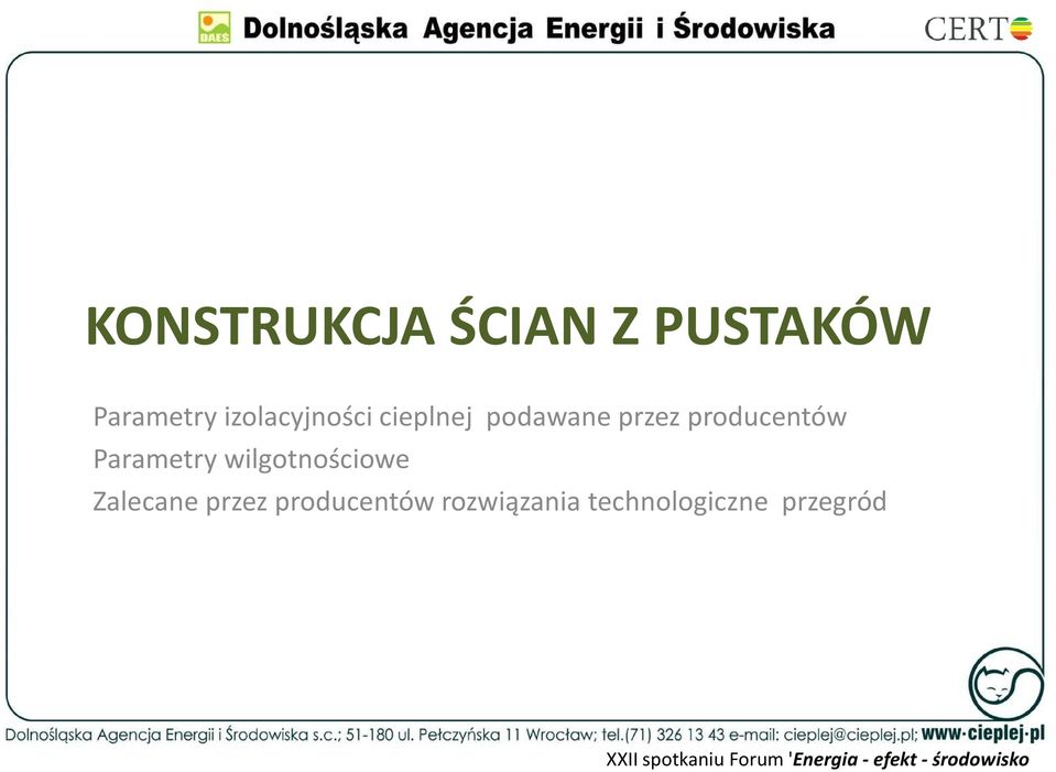 producentów Parametry wilgotnościowe