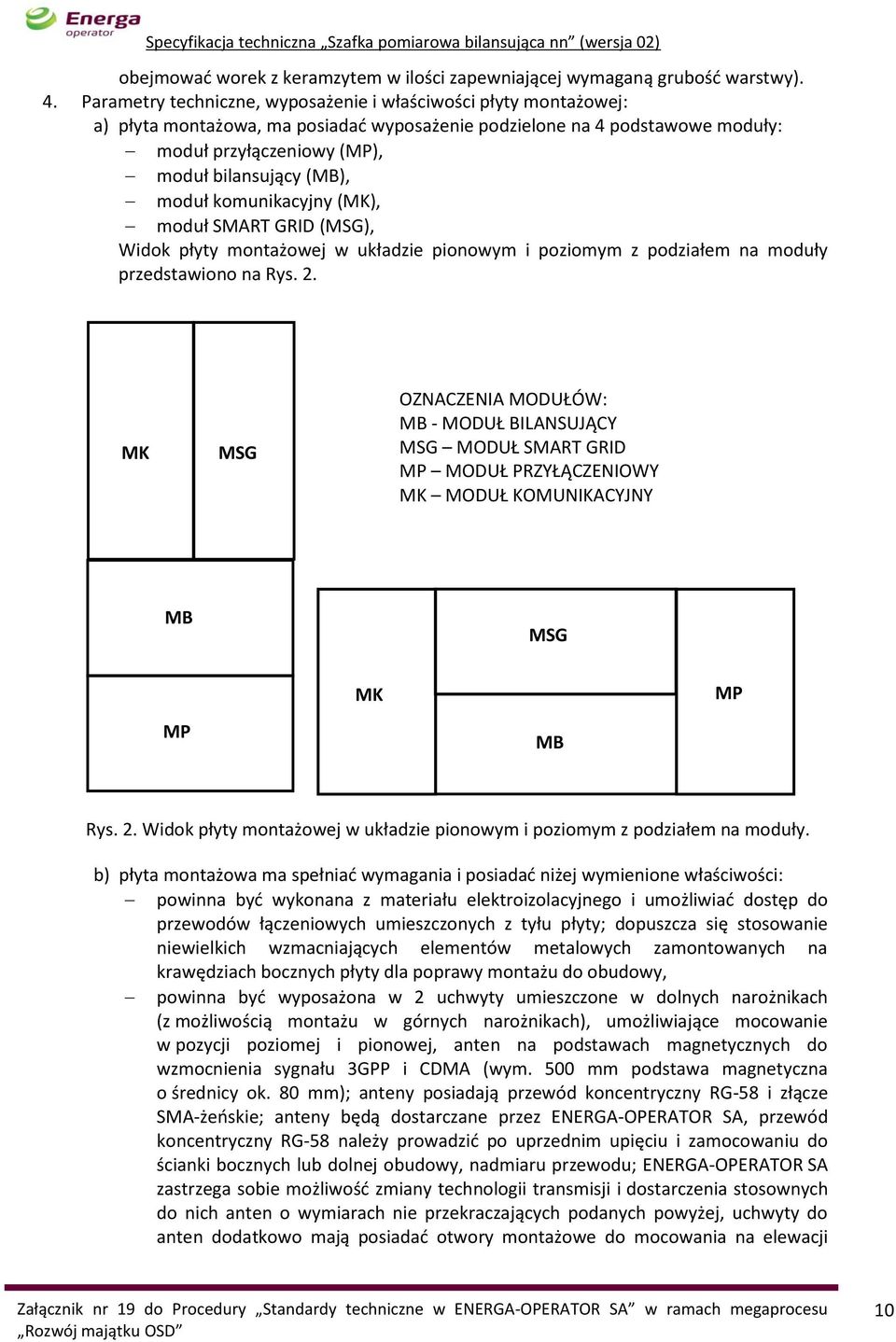 moduł komunikacyjny (MK), moduł SMART GRID (MSG), Widok płyty montażowej w układzie pionowym i poziomym z podziałem na moduły przedstawiono na Rys. 2.