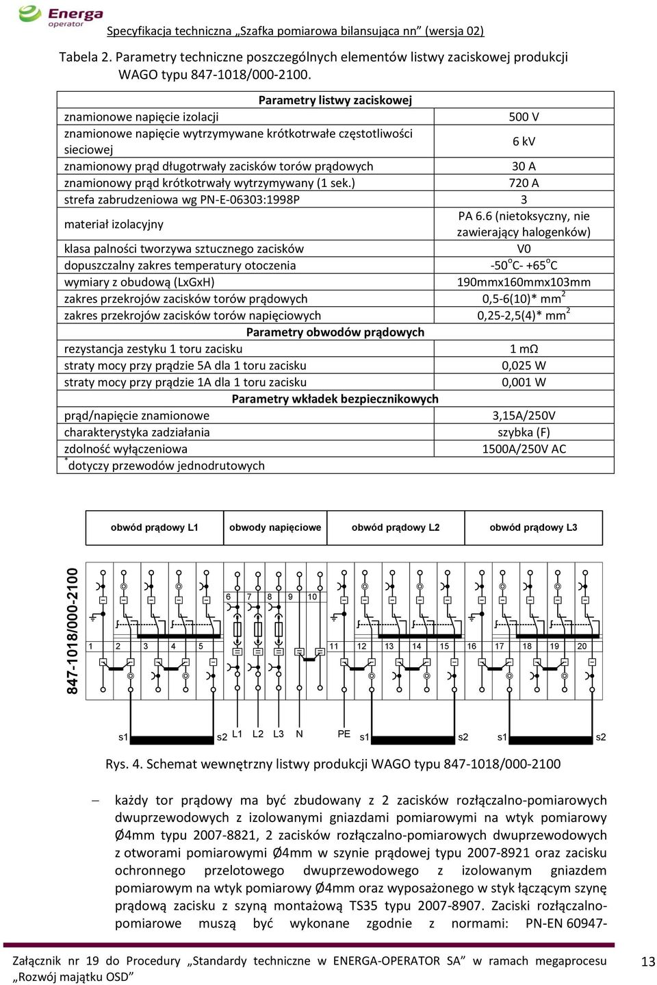 znamionowy prąd krótkotrwały wytrzymywany (1 sek.) 720 A strefa zabrudzeniowa wg PN-E-06303:1998P 3 materiał izolacyjny PA 6.