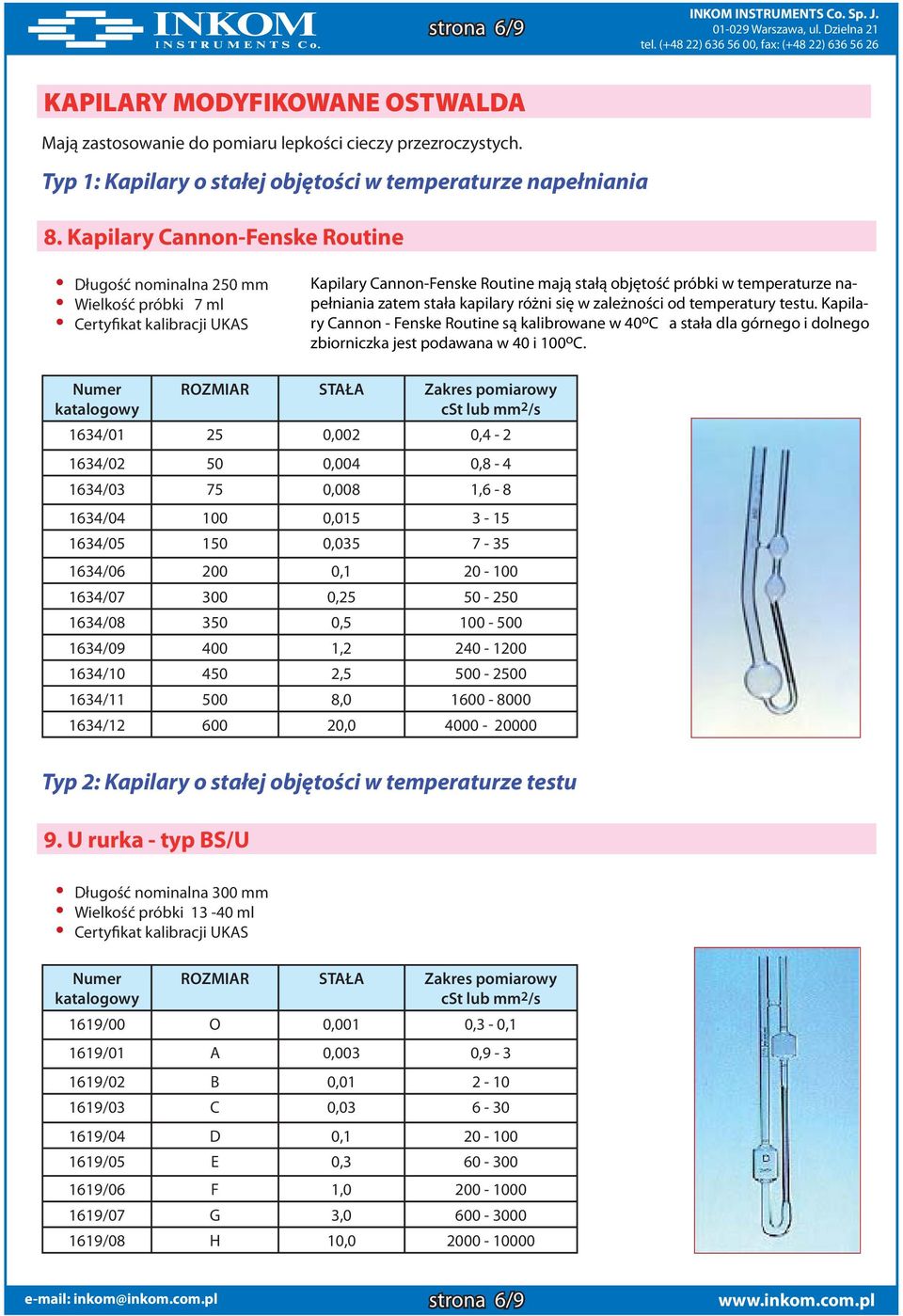 Kapilary Cannon-Fenske Routine Długość nominalna 250 mm Wielkość próbki 7 ml 1634/01 25 0,002 0,4-2 1634/02 50 0,004 0,8-4 1634/03 75 0,008 1,6-8 1634/04 100 0,015 3-15 1634/05 150 0,035 7-35 1634/06