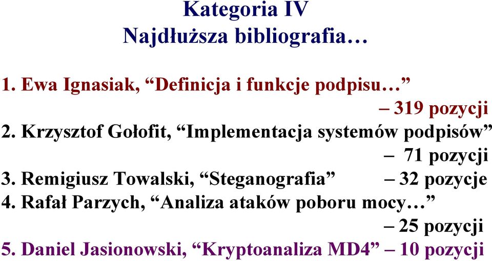 Krzysztof Gołofit, Implementacja systemów podpisów 71 pozycji 3.