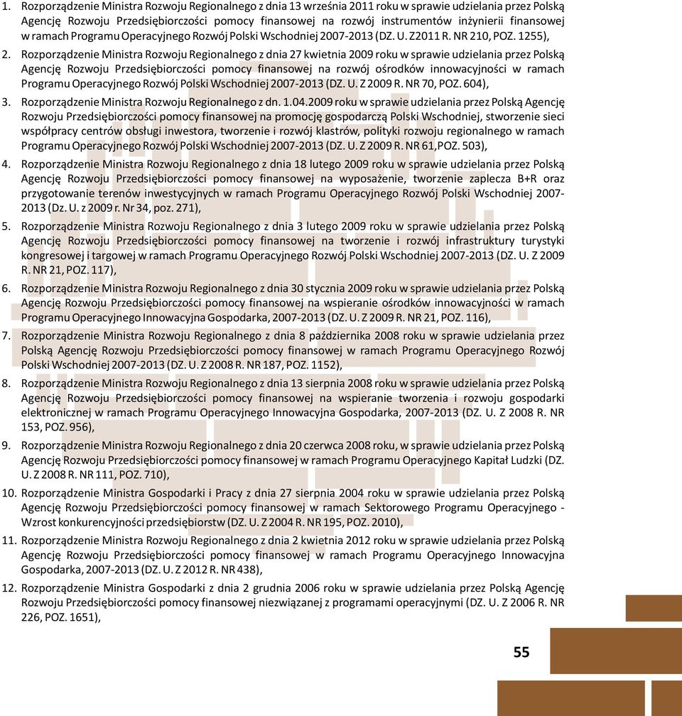 Rozporz¹dzenie Ministra Rozwoju Regionalnego z dnia 27 kwietnia 2009 roku w sprawie udzielania przez Polsk¹ Agencjê Rozwoju Przedsiêbiorczoœci pomocy finansowej na rozwój oœrodków innowacyjnoœci w