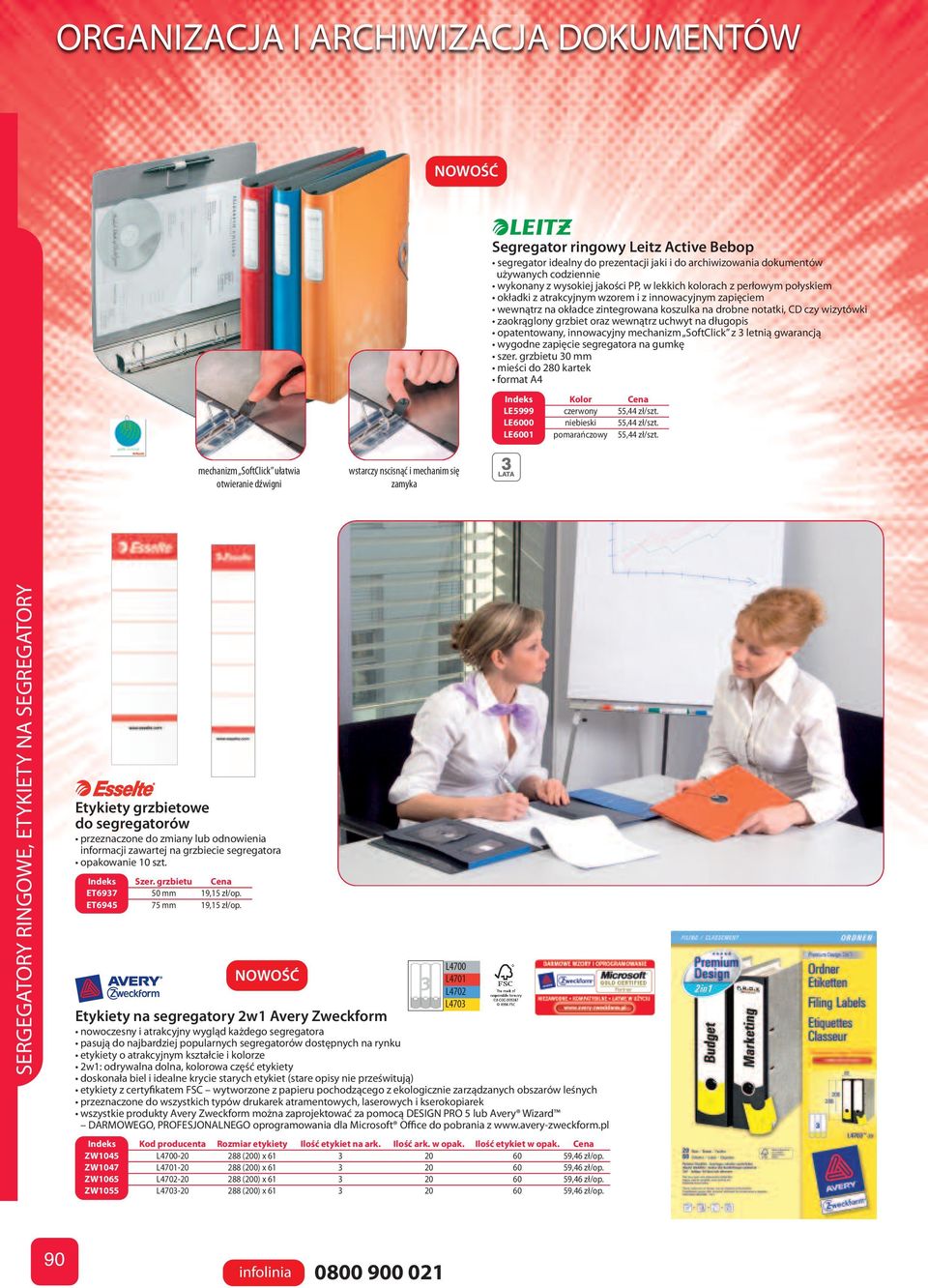 opatentowany, innowacyjny mechanizm SoftClick z 3 letnią gwarancją wygodne zapięcie segregatora na gumkę szer. grzbietu 30 mm mieści do 280 kartek format A4 LE5999 czerwony 55,44 zł/szt.