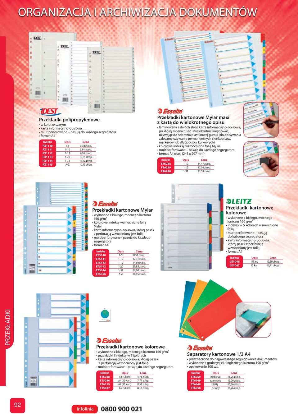 Przekładki kartonowe Mylar maxi z kartą do wielokrotnego opisu laminowana z dwóch stron karta informacyjno-opisowa, po której można pisać i wielokrotnie korygować, używając do ścierania plastikowej