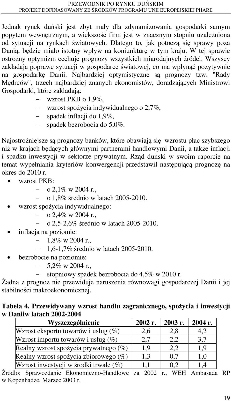 Wszyscy zakładają poprawę sytuacji w gospodarce światowej, co ma wpłynąć pozytywnie na gospodarkę Danii. Najbardziej optymistyczne są prognozy tzw.