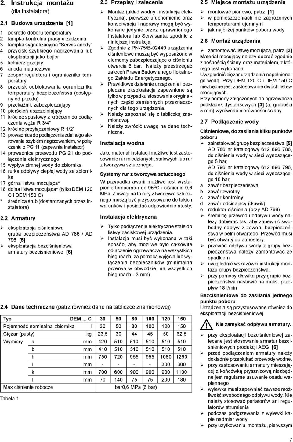 ko³nierz grzejny 6 anoda magnezowa 7 zespó³ regulatora i ogranicznika temperatury 8 przycisk odblokowania ogranicznika temperatury bezpieczeñstwa (dostêpny od przodu) 9 przekaÿnik zabezpieczaj¹cy 10