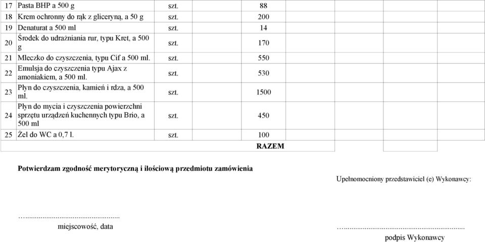 szt. 530 23 Płyn do czyszczenia, kamień i rdza, a 500 ml. szt.