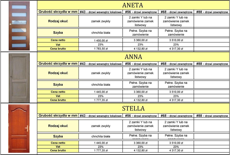 445,00 zł 3 360,00 zł 3 510,00 zł 1 777,35 zł 4 132,80 zł 4 317,30 zł ANETA ANNA