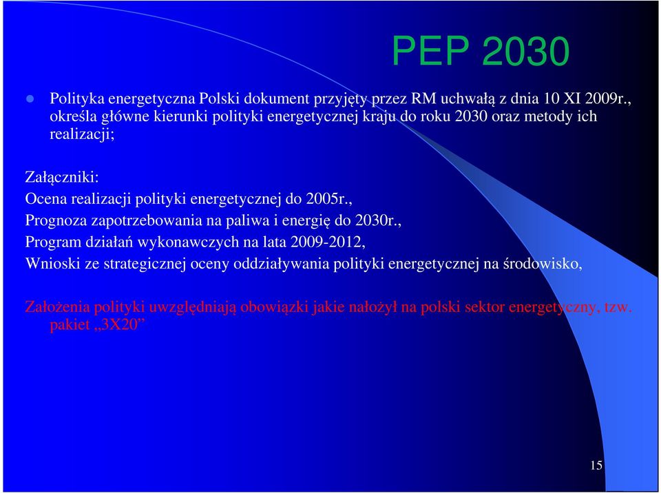 energetycznej do 2005r., Prognoza zapotrzebowania na paliwa i energię do 2030r.
