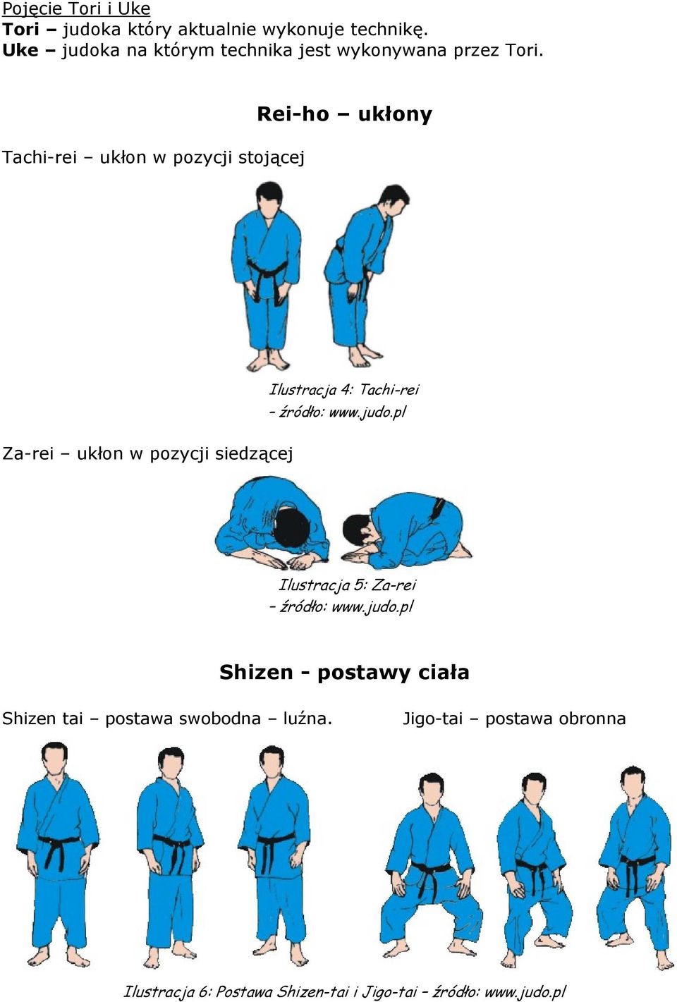 Tachi-rei ukłon w pozycji stojącej Rei-ho ukłony Za-rei ukłon w pozycji siedzącej Ilustracja 4: Tachi-rei