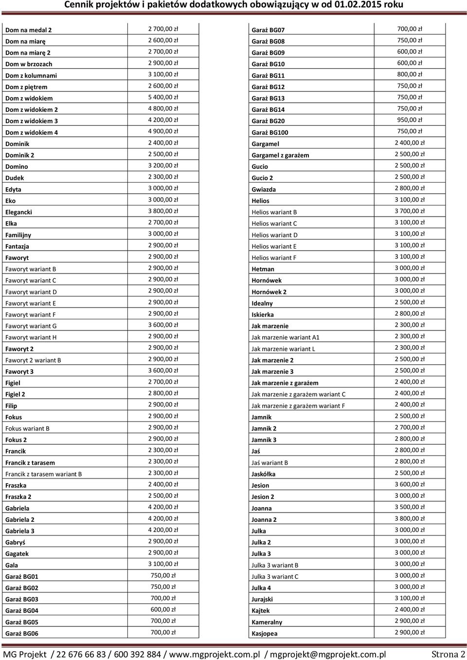 Faworyt 3 Figiel Figiel 2 Filip Fokus Fokus wariant B Fokus 2 Francik Francik z tarasem Francik z tarasem wariant B Fraszka Fraszka 2 Gabriela Gabriela 2 Gabriela 3 Gabry Gagatek Gala Gara BG01 Gara