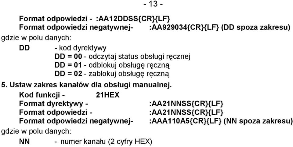 ręczną 5. Ustaw zakres kanałów dla obsługi manualnej.