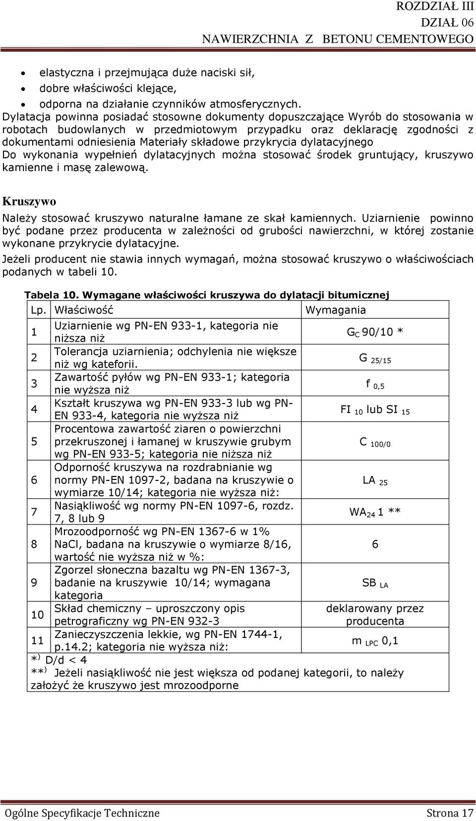 przykrycia dylatacyjnego Do wykonania wypełnień dylatacyjnych można stosować środek gruntujący, kruszywo kamienne i masę zalewową.